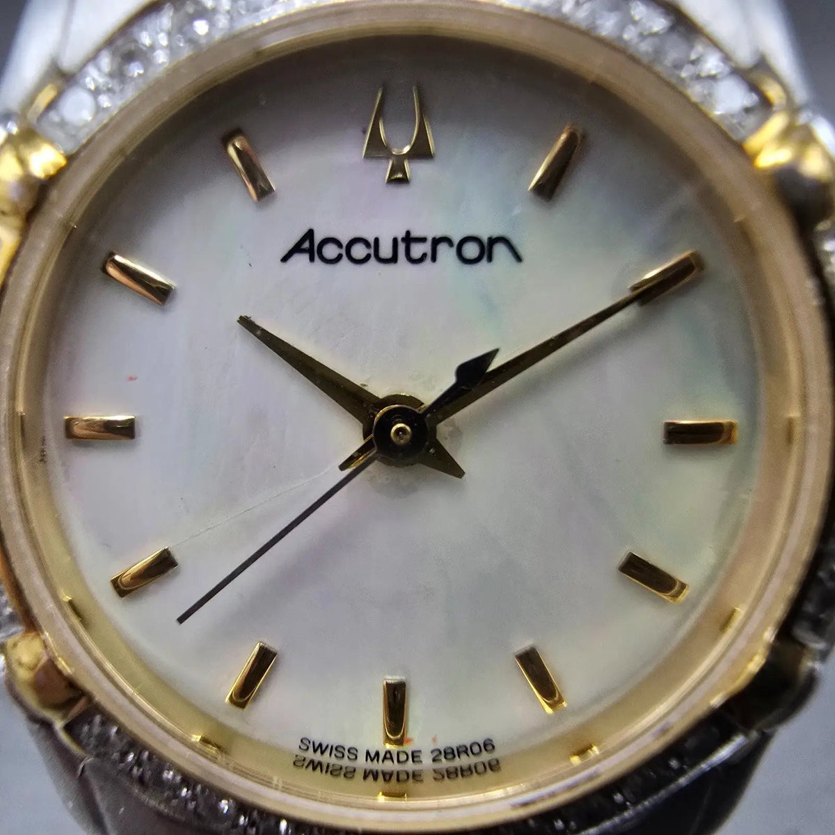 Bulova Accutron Watch Women 26mm MOP Dial Two Tone Diamonds New Batt 28R061