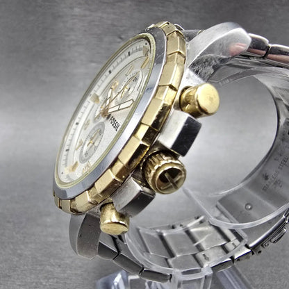 Fossil Dean Chronograph Watch Men 45mm Silver Dial Two Tone Date FS4795 New Bat3