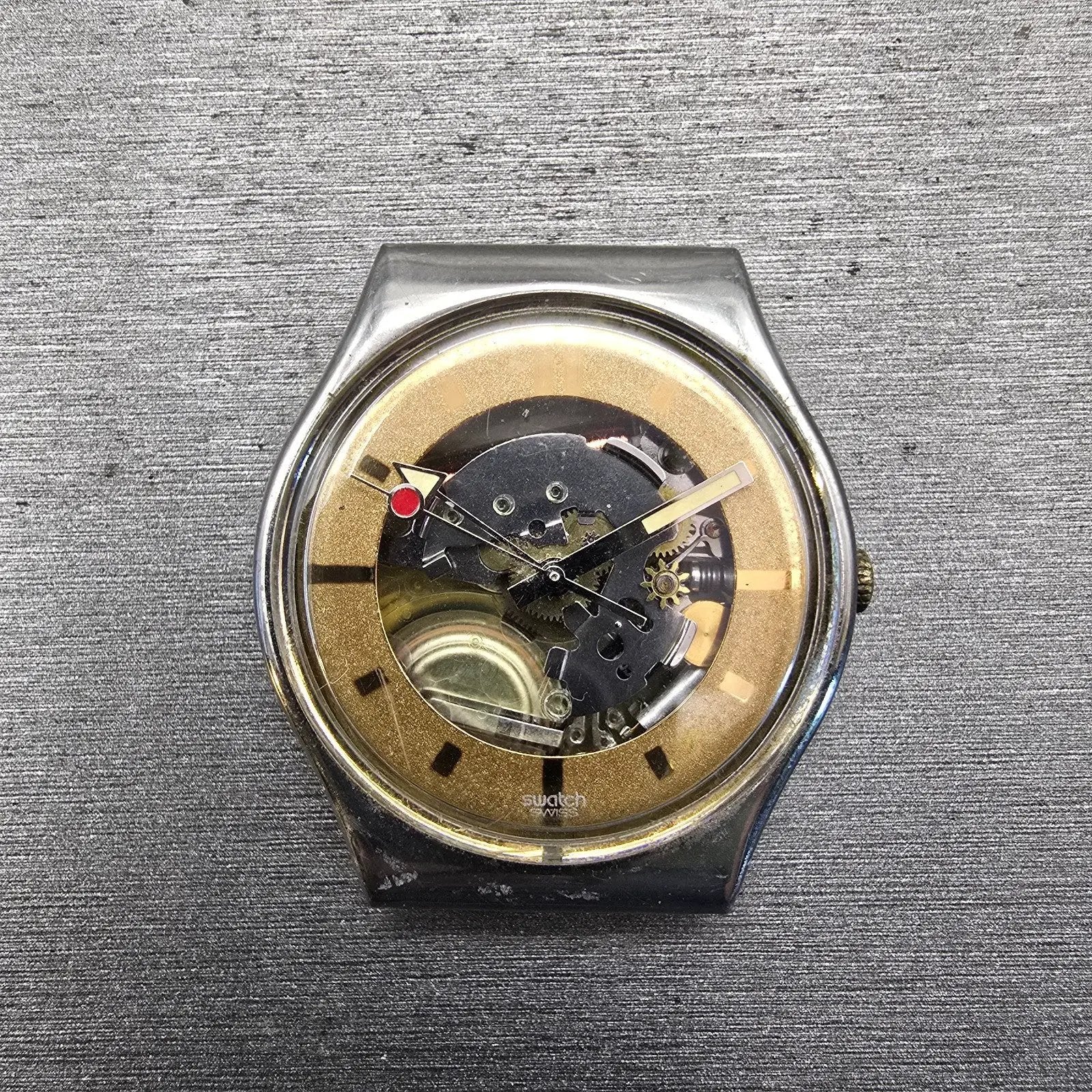 Swatch Golden Sphere Watch Men 39mm Skeleton Dial Silver Case GX102 New Battery0