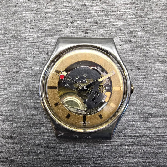 Swatch Golden Sphere Watch Men 39mm Skeleton Dial Silver Case GX102 New Battery0