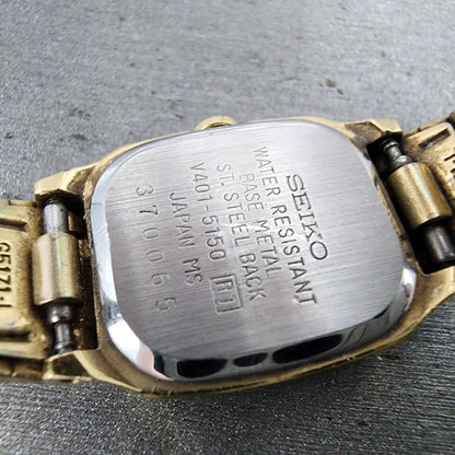 Seiko Tank Watch Women 18mm Gold Dial Gold Tone Rectangle V4015150 New Battery9