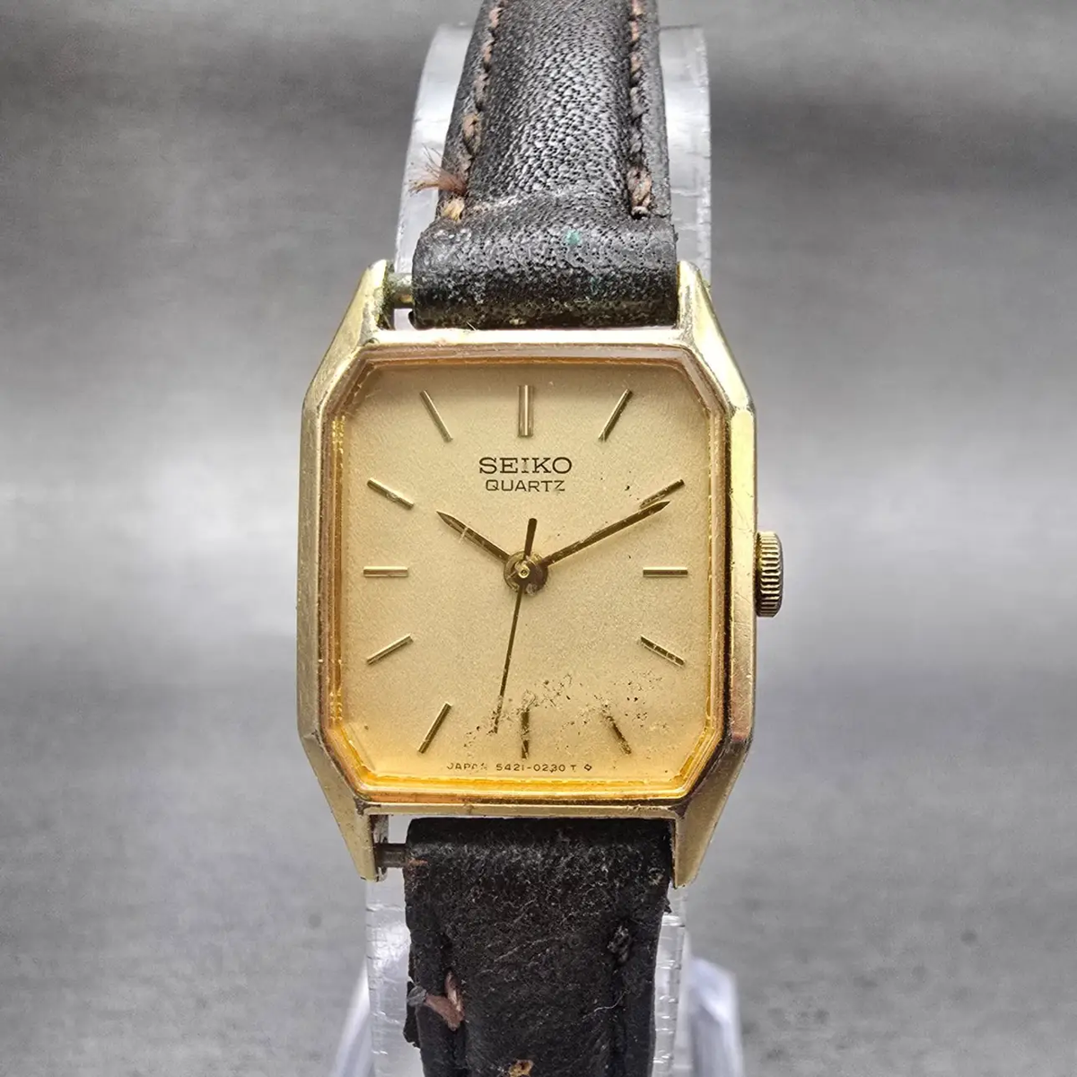Seiko Watch Women 19mm Champagne Dial Gold Tone Rectangle 5421-5110 New Battery0