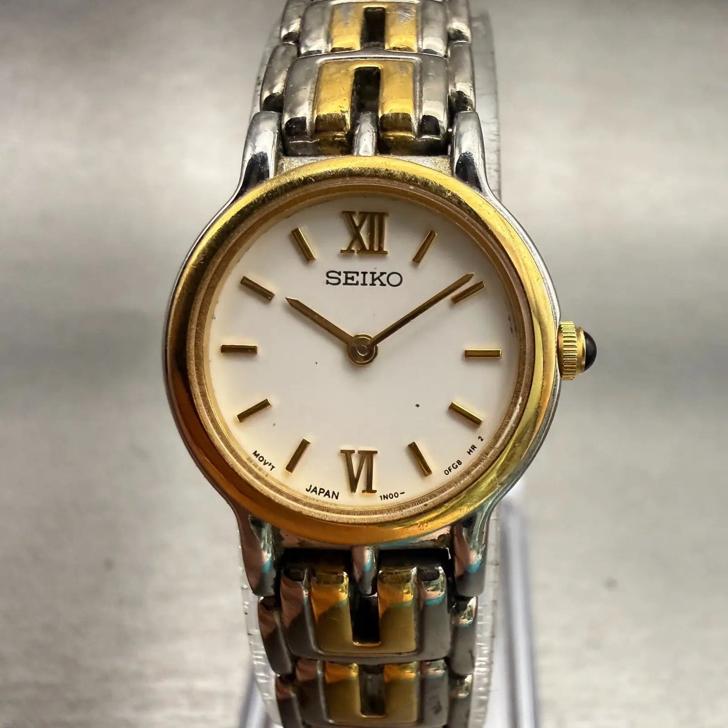 Seiko Watch Women 19mm White Dial Two Tone Round 1N00-0DN0 New Battery Vintage0
