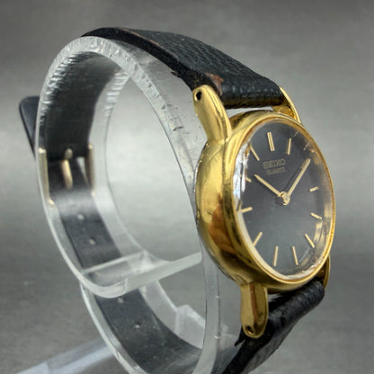 Seiko Watch Women 20mm Black Dial Gold Tone Round Vintage 1N00-0F69 New Battery73