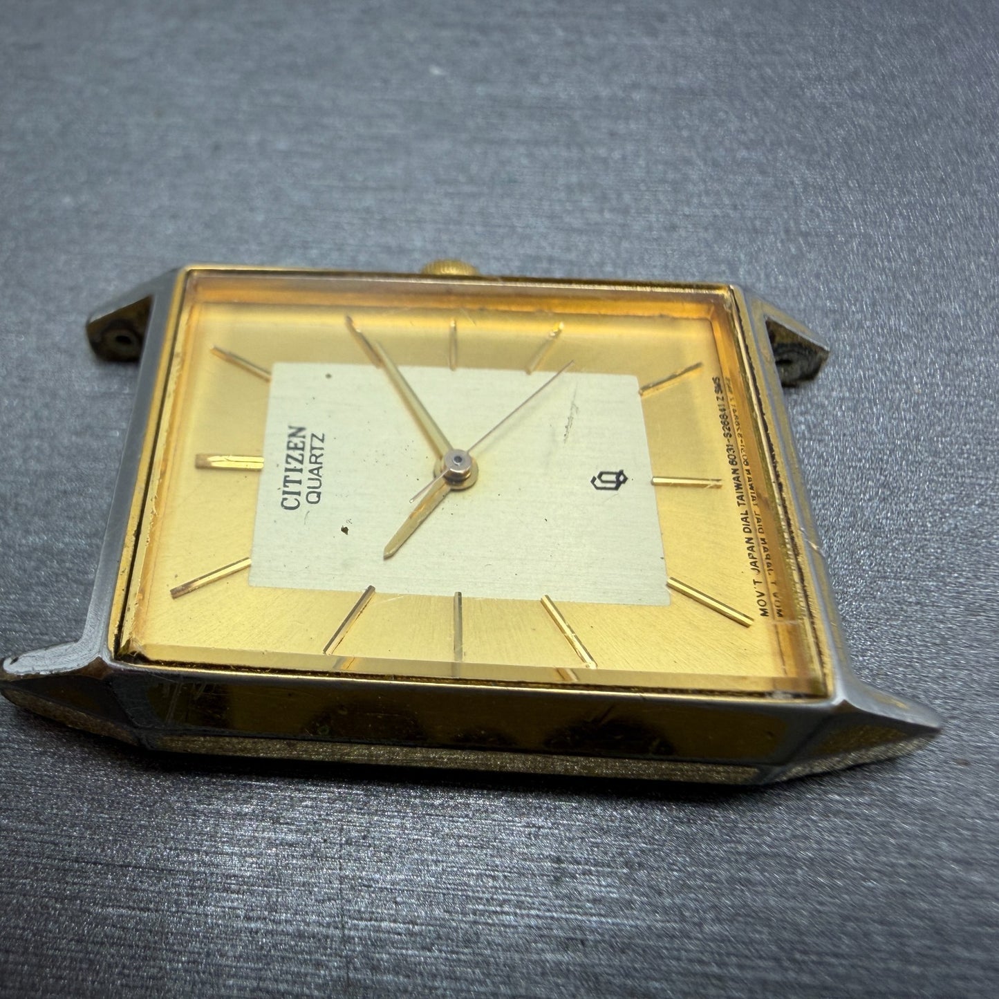 Citizen CQ Tank Watch Men 25mm Champagne Dial Gold Rectangle 6031-S06291 PARTS4