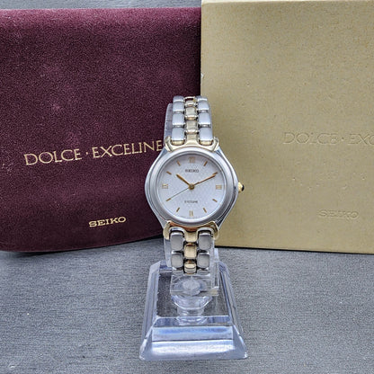 Seiko Exceline Watch Women 26mm White Dial Two Tone Round 3F310C40 New Battery0