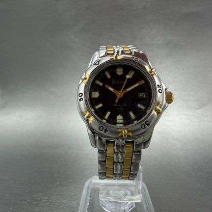 Bulova Marine Star Dive Watch Women 28mm Black Dial Two Tone Date Round New batt5