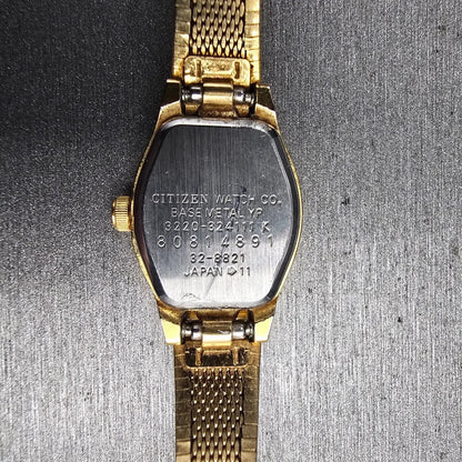 Citizen CQ Watch Women 17mm Champagne Dial Gold Tone 3220-324111 New Battery JP10