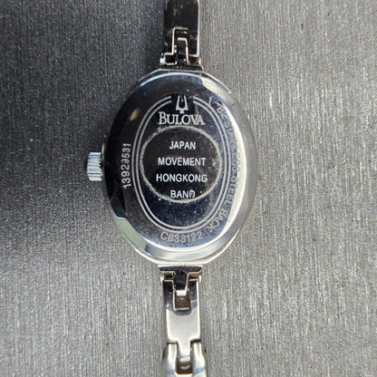 Bulova Watch Women 17mm Silver Dial Silver Tone Gemmed Oval 96T49 New Battery10