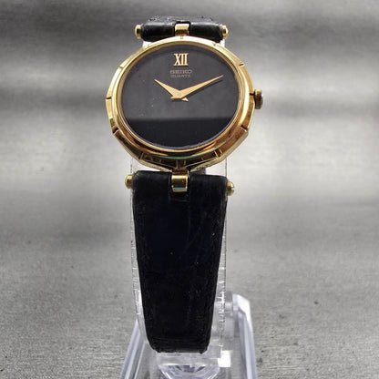 Seiko Watch Women 22mm Black Dial Gold Tone Round 2C20-0050 New Battery Vintage5