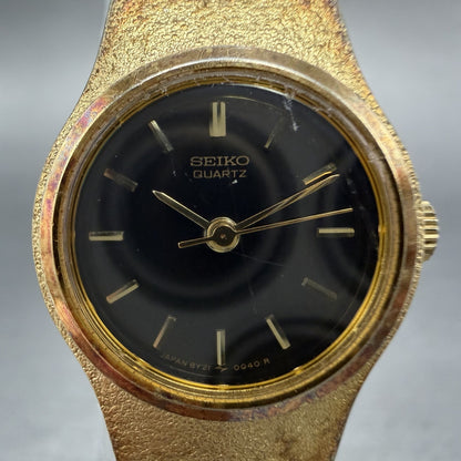 Seiko Watch Women 20mm Black Dial Gold Tone Round 8y21-0029 New Battery IJJOPS1