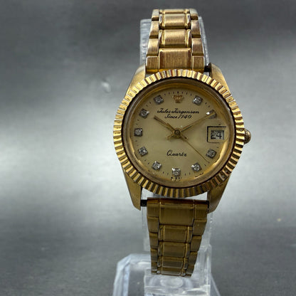 Jules Jurgenson Watch Women 24mm Gold Dial Gold Tone Date Round New Battery 64845