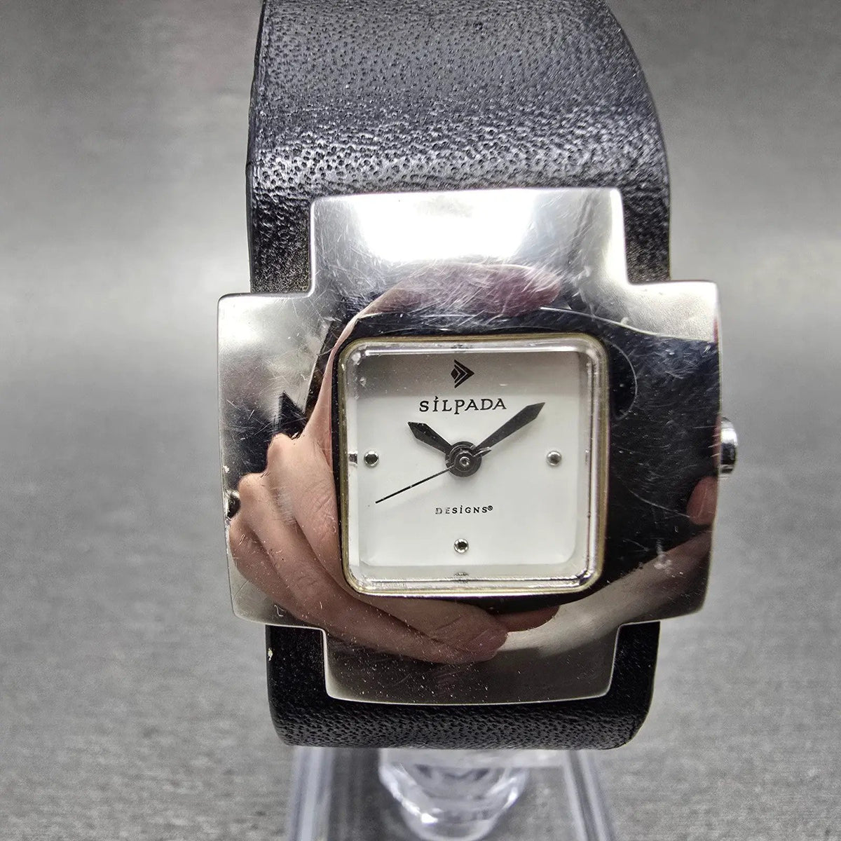 Silpada Tank Watch Women 25mm White Dial Silver Tone Rectangle New Battery0