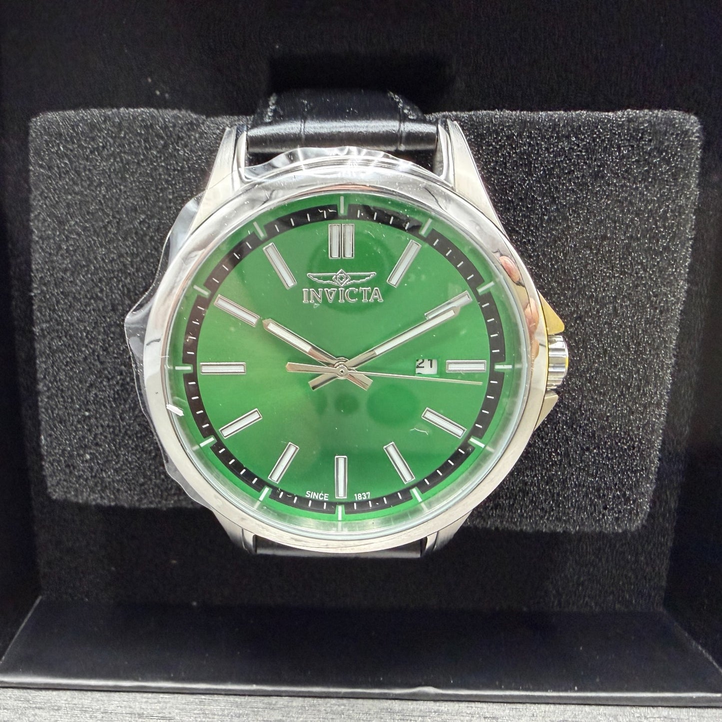 Invicta Celestial Watch Men 43mm Green Dial Silver Date Round Leather 478080