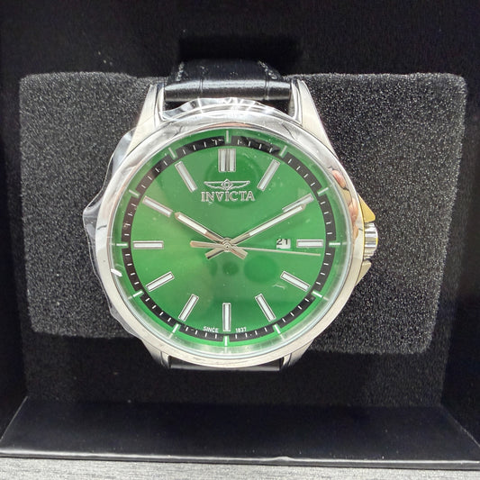 Invicta Celestial Watch Men 43mm Green Dial Silver Date Round Leather 478080