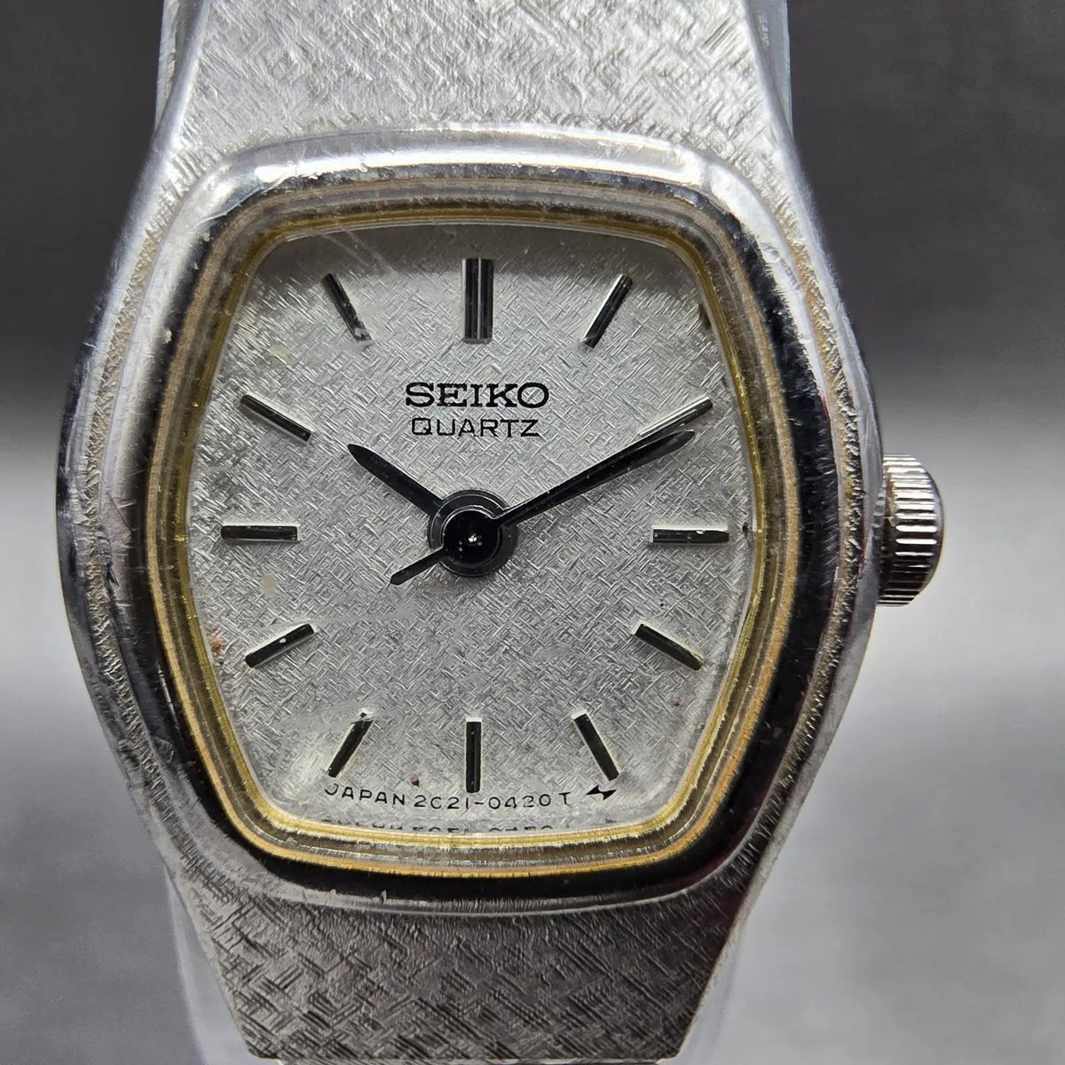 Seiko Watch Women 16mm Silver Dial Silver Hexagon 2C21-5149 New Battery VTG JP2