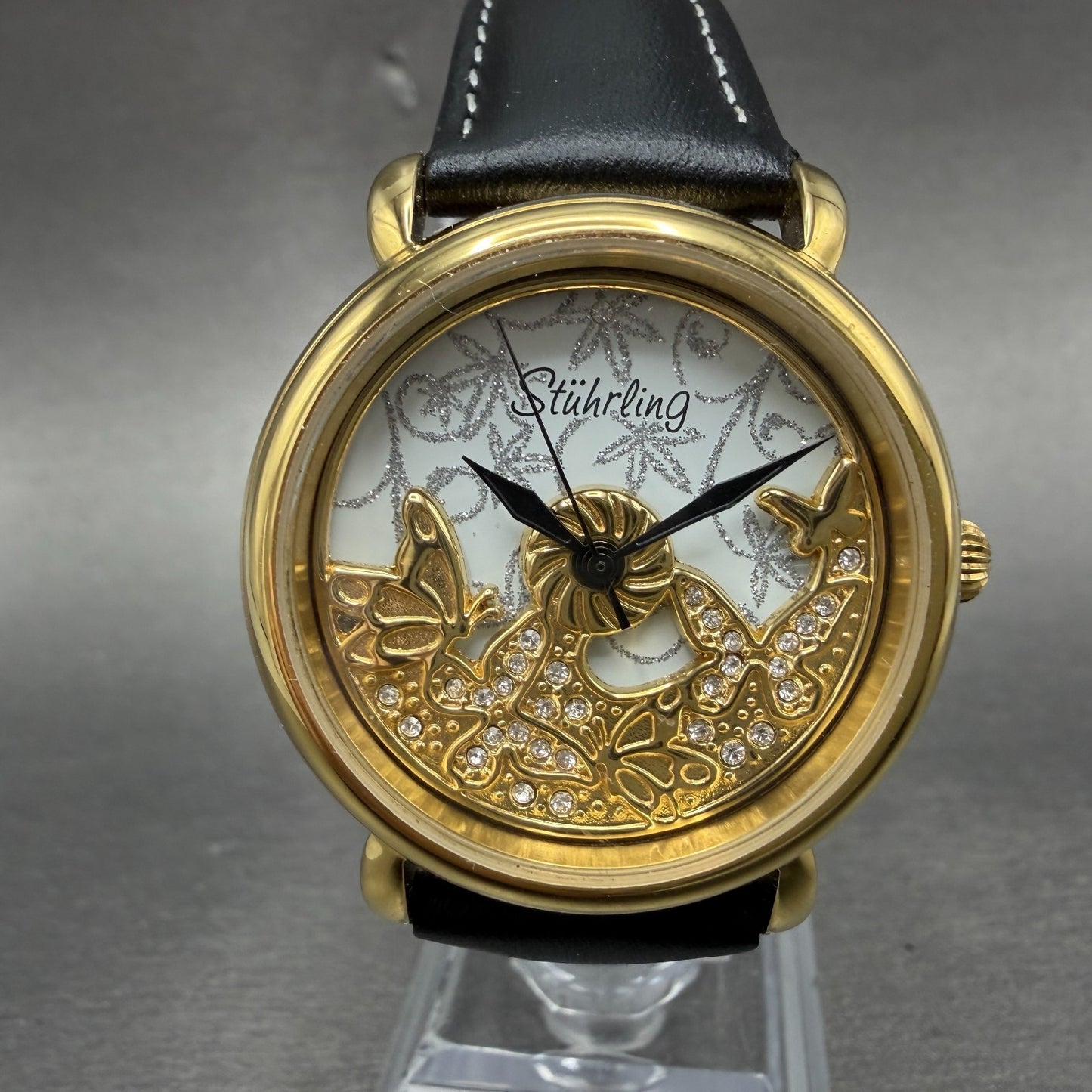 Stuhrling Jezebel Watch Women 29mm White Dial Gold Tone Round New Battery0