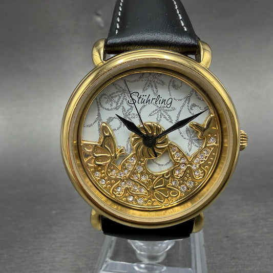 Stuhrling Jezebel Watch Women 29mm White Dial Gold Tone Round New Battery0