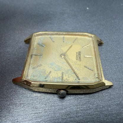 Seiko Watch Men 27mm Champagne Dial Gold Tone Rectangle 5P30-5A10 New Battery5