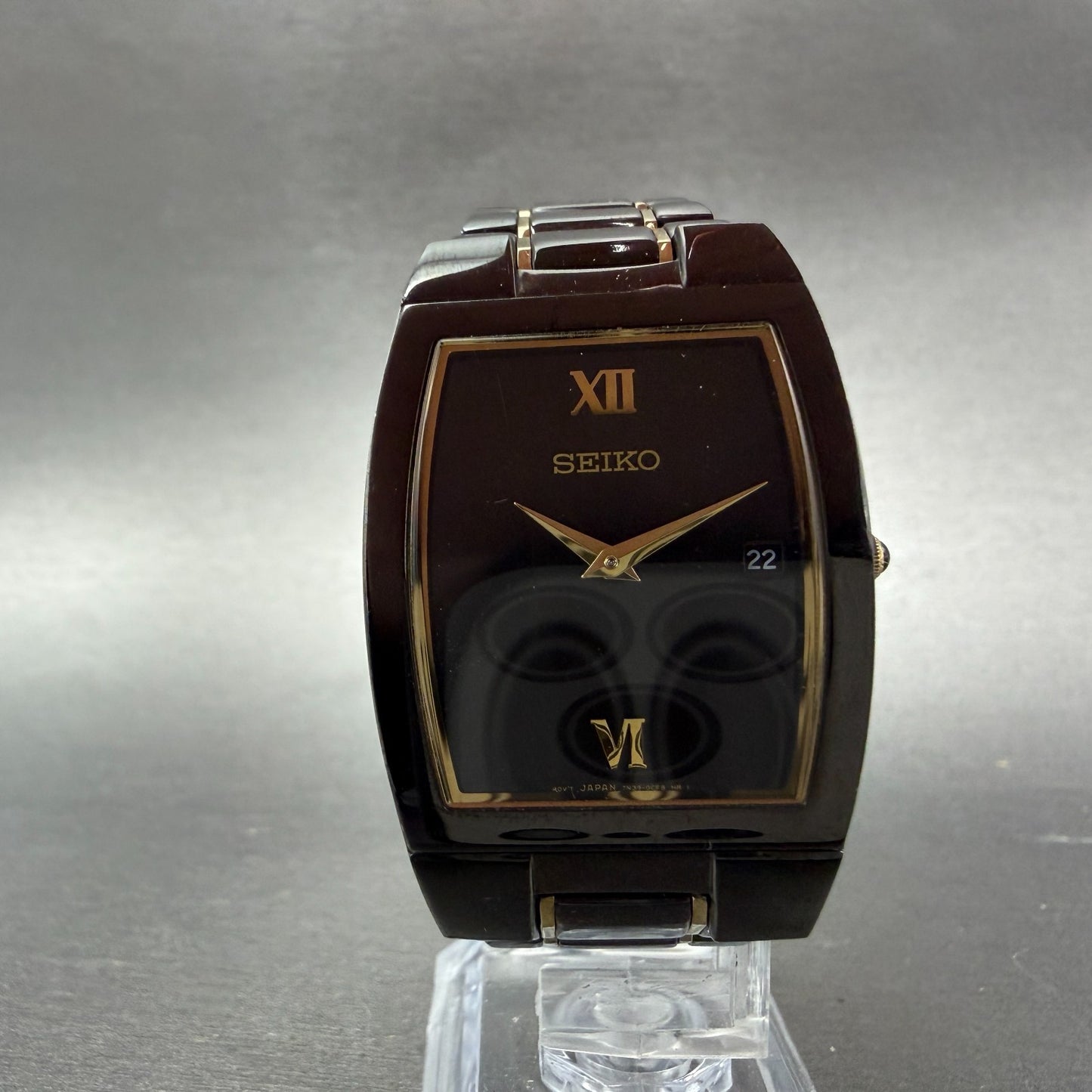 Seiko Tank Watch Men 30mm Black Dial Black Tone Date 7n39-0BK0 New Battery5