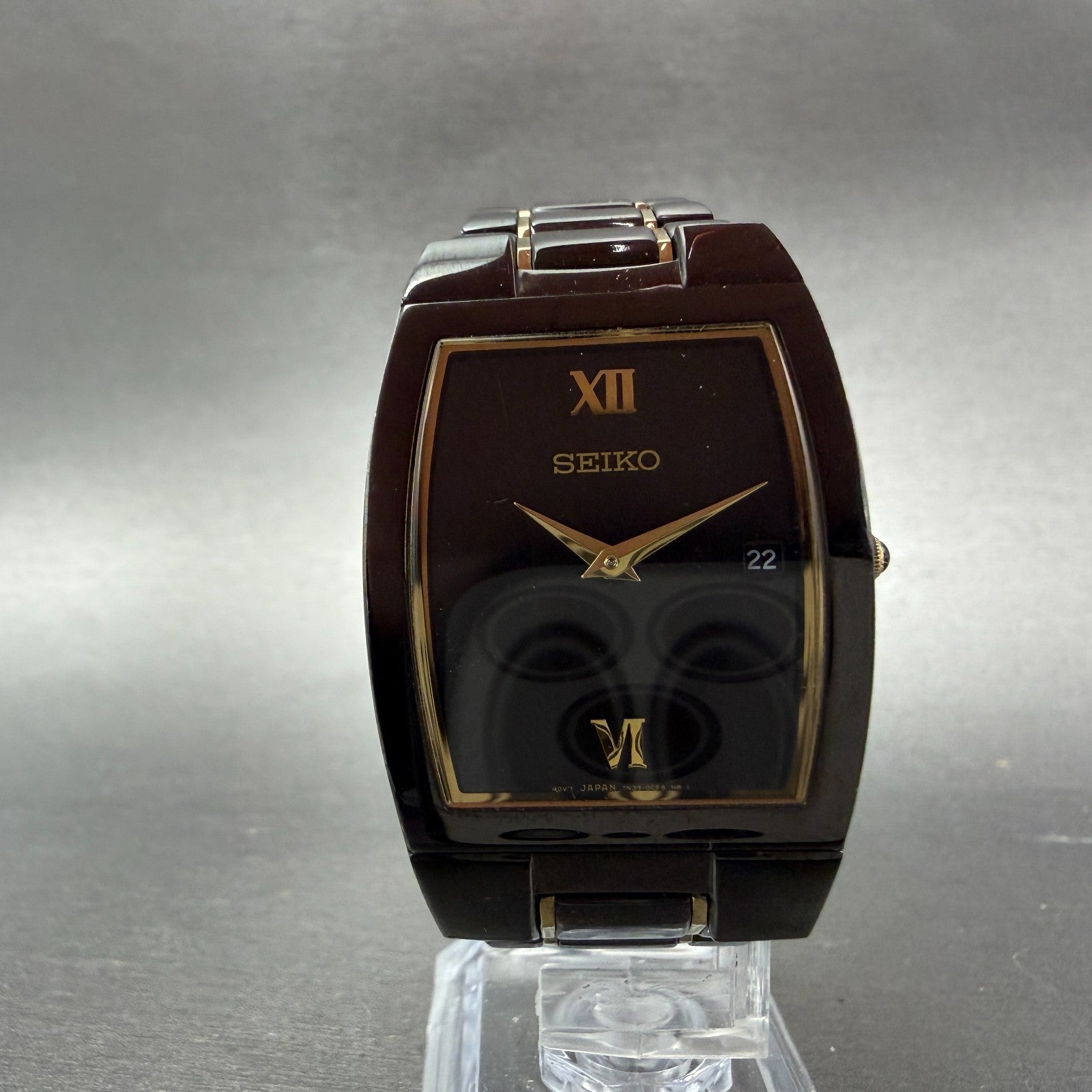 Seiko Tank Watch Men 30mm Black Dial Black Tone Date 7n39-0BK0 New Battery5