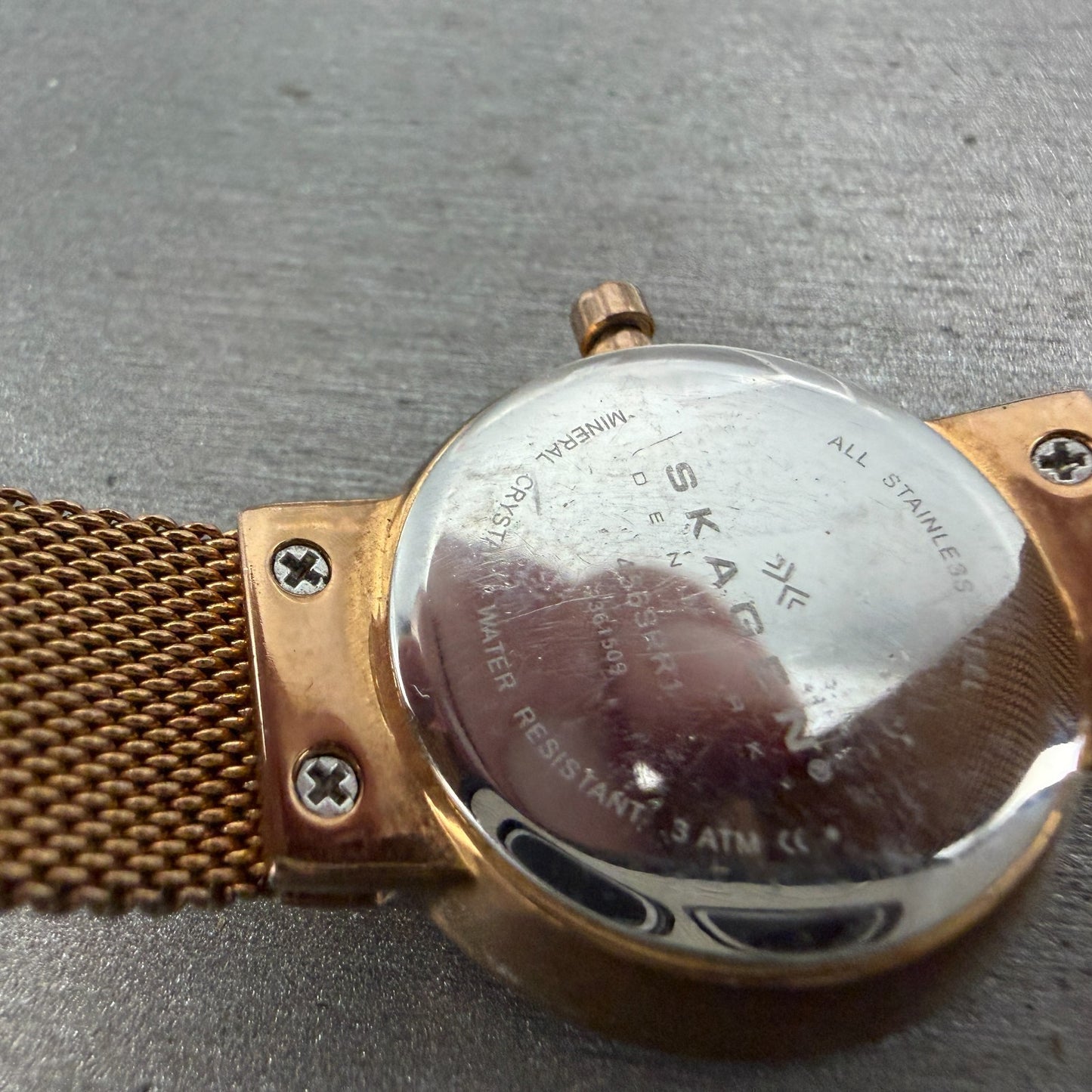 Skagen Watch Women 25mm Brown MOP Dial Rose Gold Tone Round New Batt Mesh Band9
