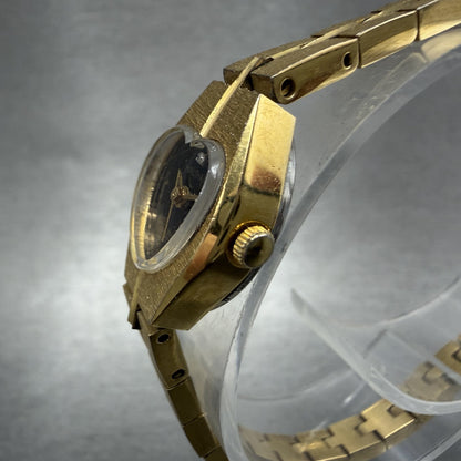 Waltham Heart Watch Women 16mm Black Dial Gold Tone Round New Battery VTG2