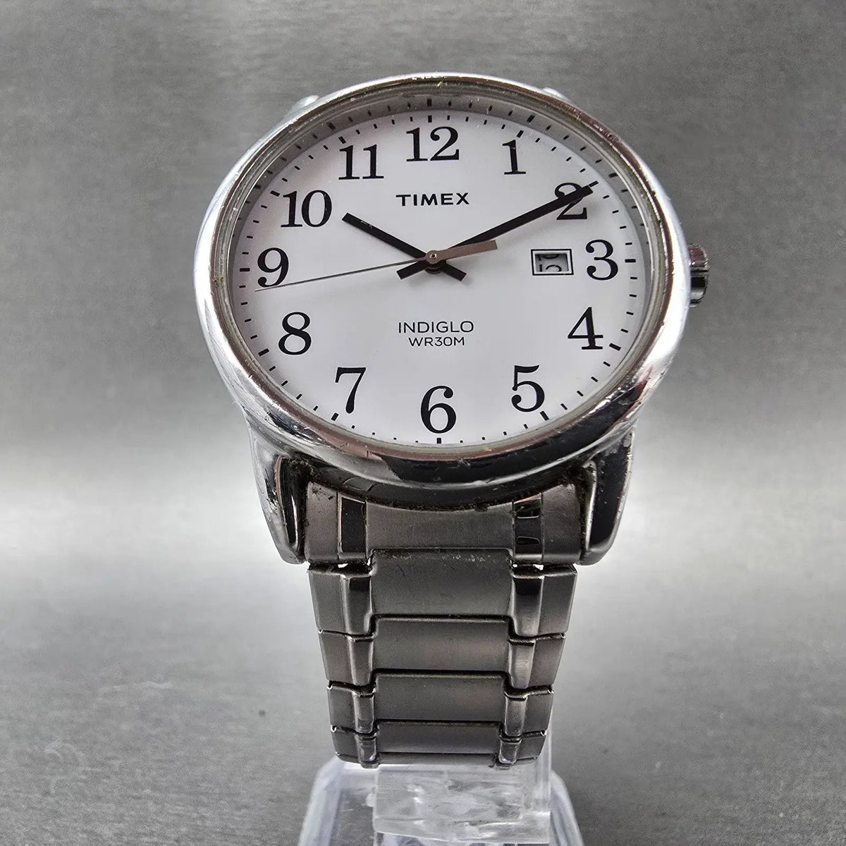Timex Easy Reader Watch Men 38mm White Dial Silver Date Round New Battery5