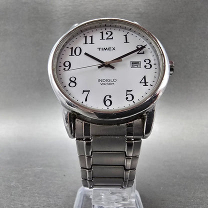 Timex Easy Reader Watch Men 38mm White Dial Silver Date Round New Battery5