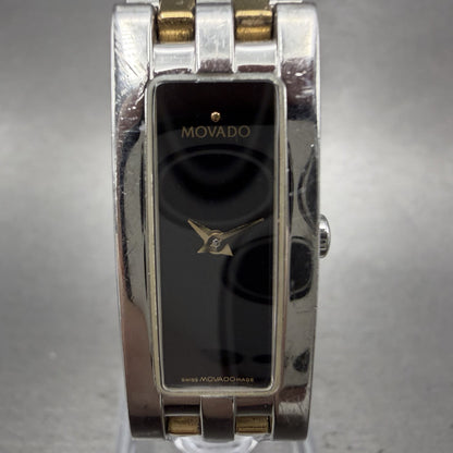 Movado Esperanza Tank Watch Women 14mm Black Dial Two Tone Rectangle New Battery1