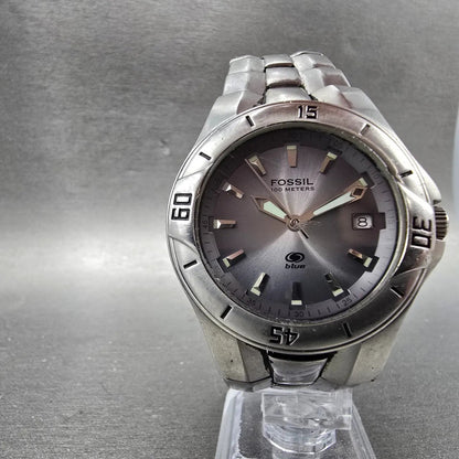 Fossil Blue Dive Watch Men 40mm Silver Dial Silver Tone Date AM-3723 New Battery5