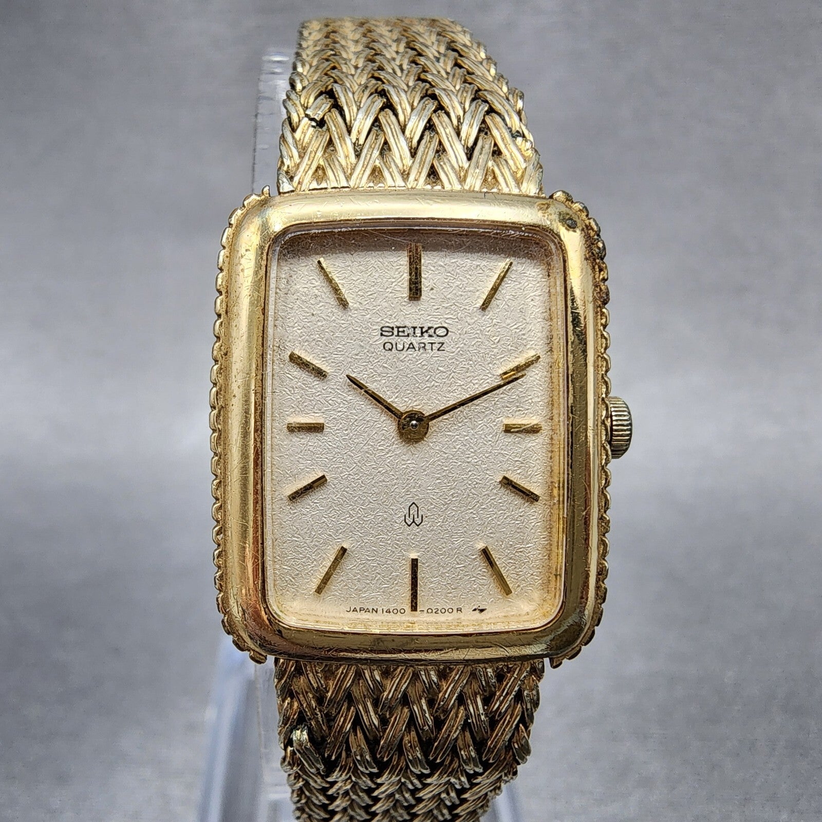 VTG Seiko Tank Watch Women 19mm Cream Dial Gold Plated Rectangle New Battery0