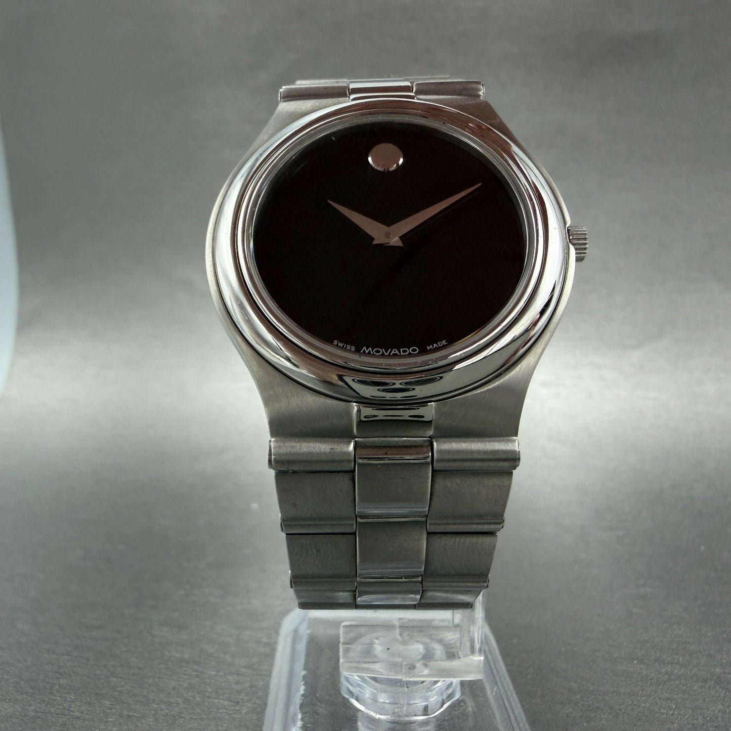 Movado Dominion Watch Men 36mm Black Dial Steel 84 G2 883 Round New Battery5