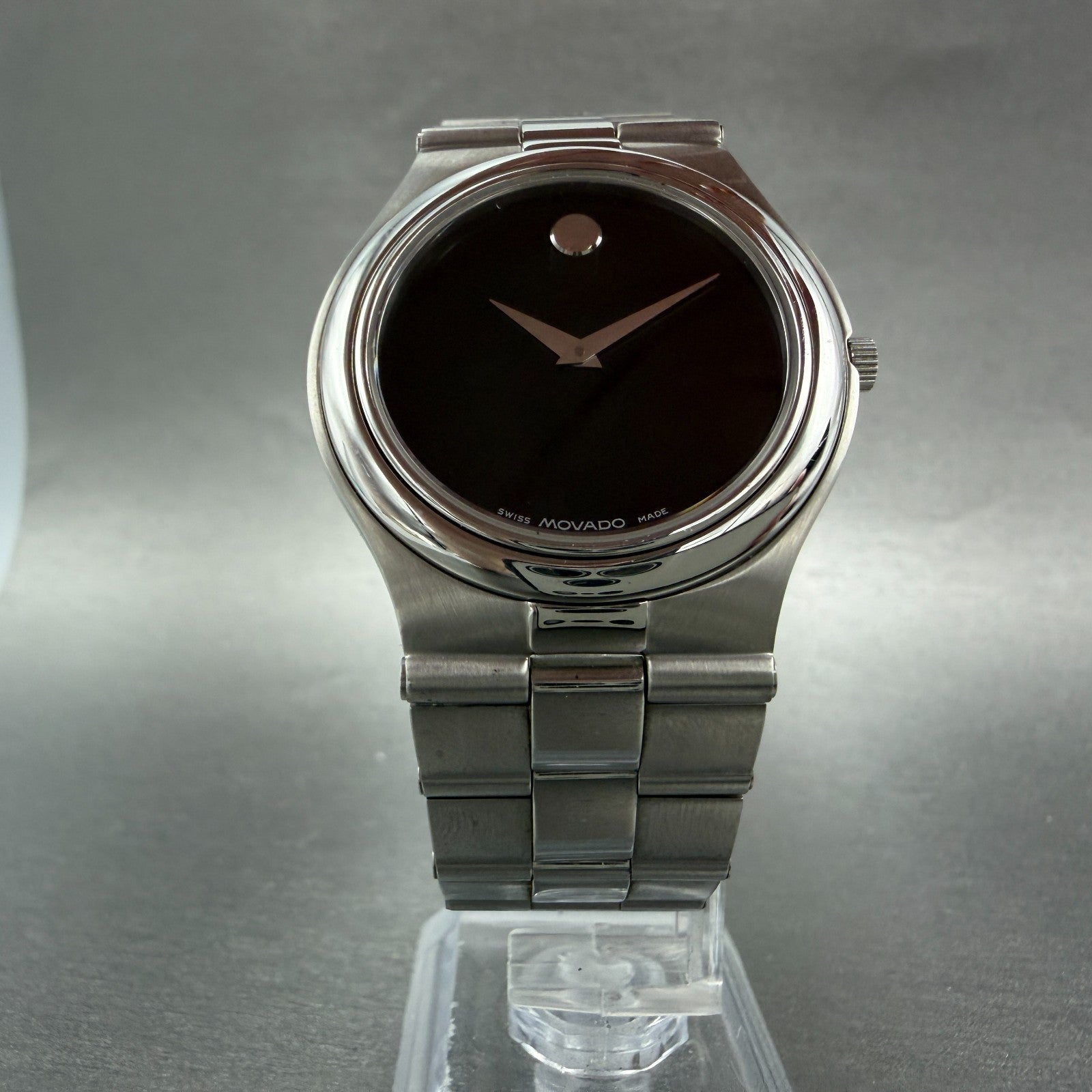 Movado Dominion Watch Men 36mm Black Dial Steel 84 G2 883 Round New Battery5