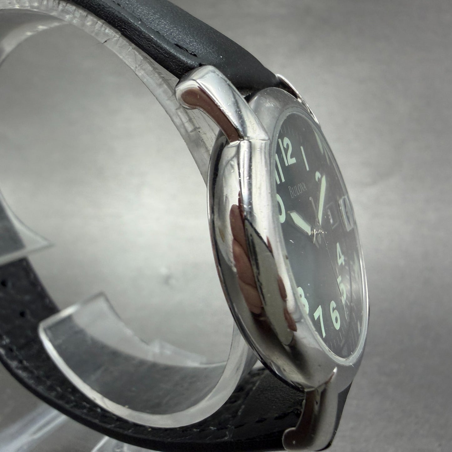 Bulova Watch Unisex 34mm Black Dial Silver Tone Date Round 96B60 New Battery3