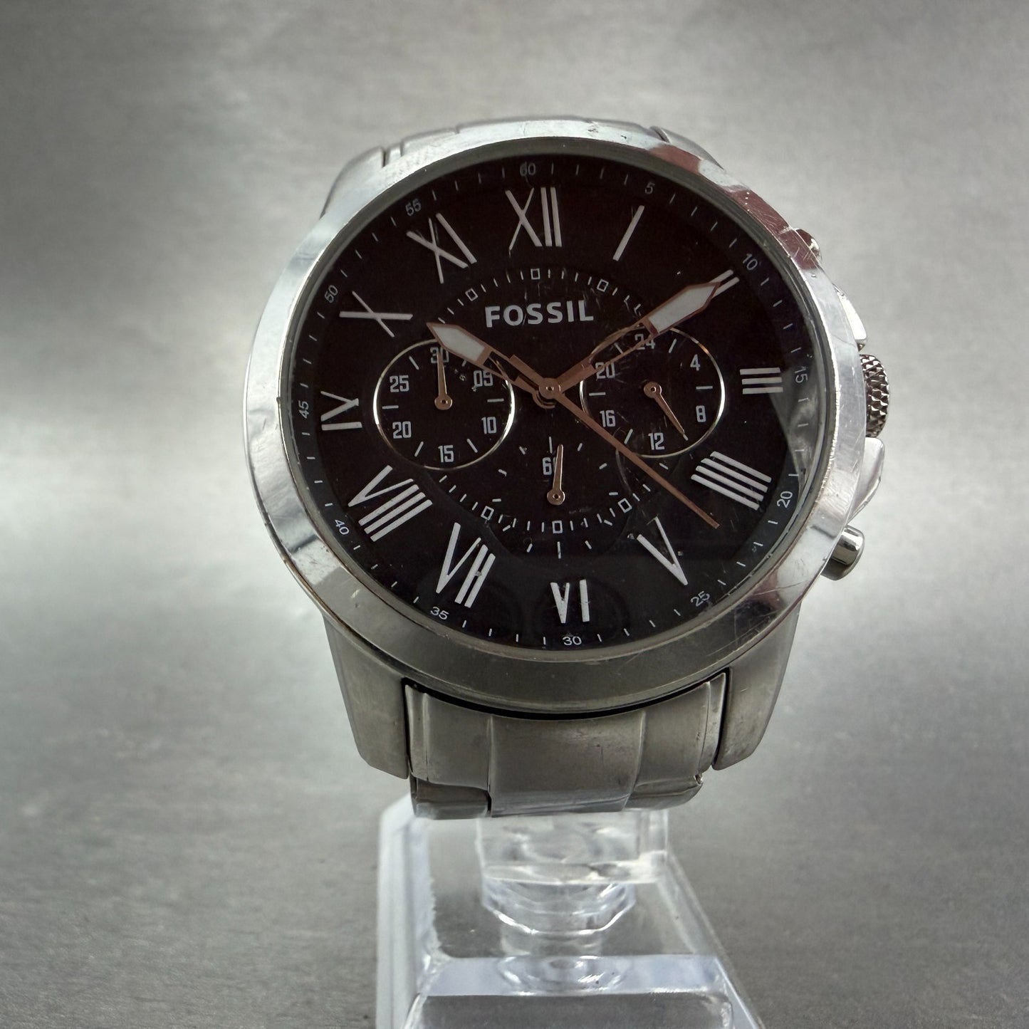 Fossil Grant Chronograph Watch Men 44mm Black Dial Steel FS4736 New Batt5