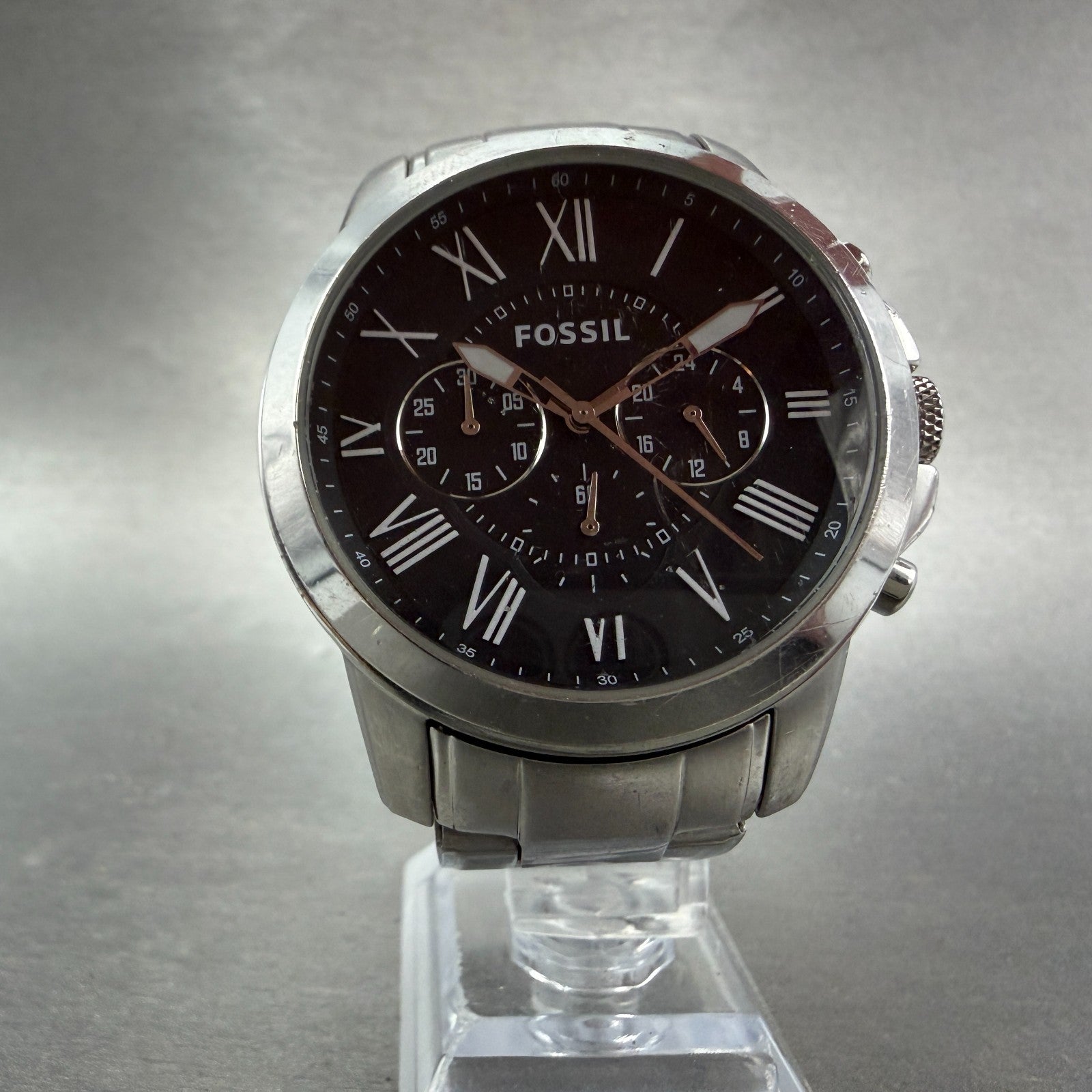 Fossil Grant Chronograph Watch Men 44mm Black Dial Steel FS4736 New Batt5