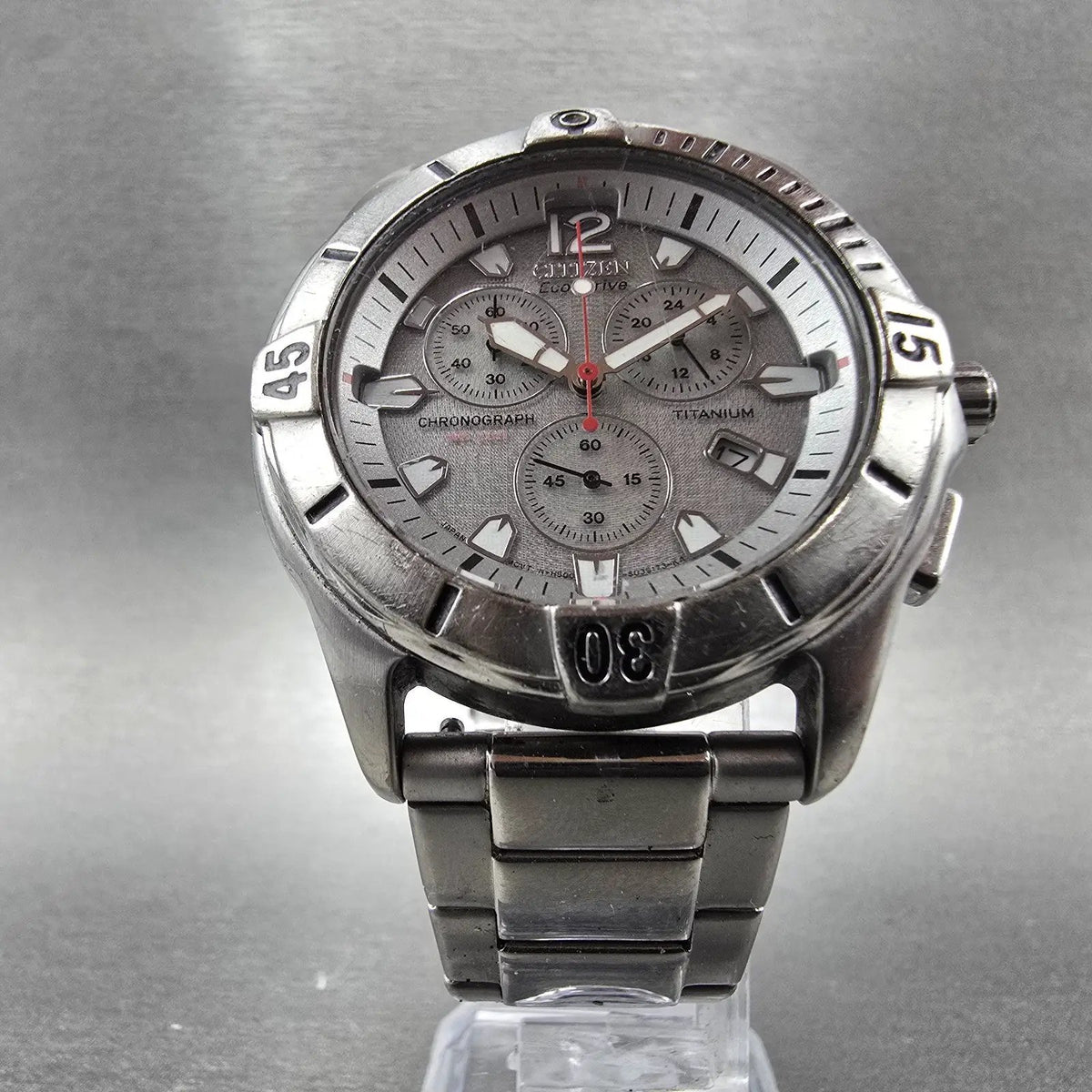 Citizen Eco-Drive Dive Watch Men 41mm Chronograph Silver Dial Titanium Runs JP5