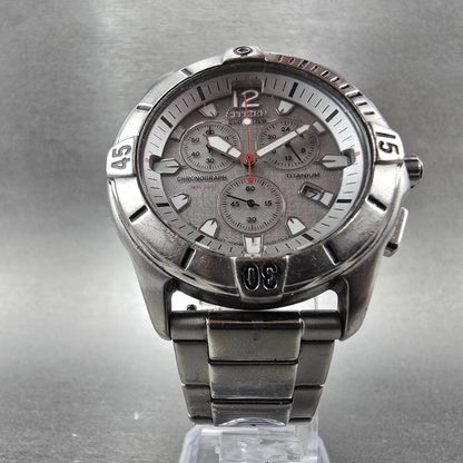 Citizen Eco-Drive Dive Watch Men 41mm Chronograph Silver Dial Titanium Runs JP5