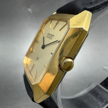 Orient Tank Watch Men 27mm Champagne Dial Gold Tone Octagon New Battery Vintage2