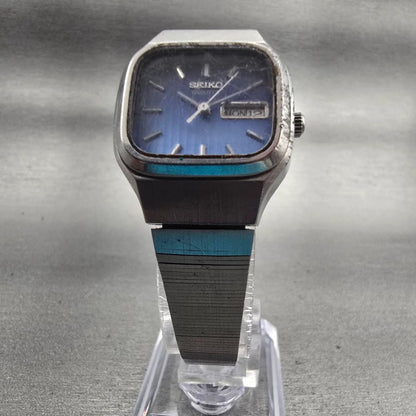 Seiko Watch Women 24mm Blue Dial Silver Tone Daydate Rectangle 7903-5000 New Bat5
