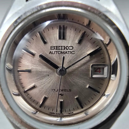 Seiko Automatic Watch Women 25mm Pink Dial Silver Date 2205-0691 Runs VTG JDM1