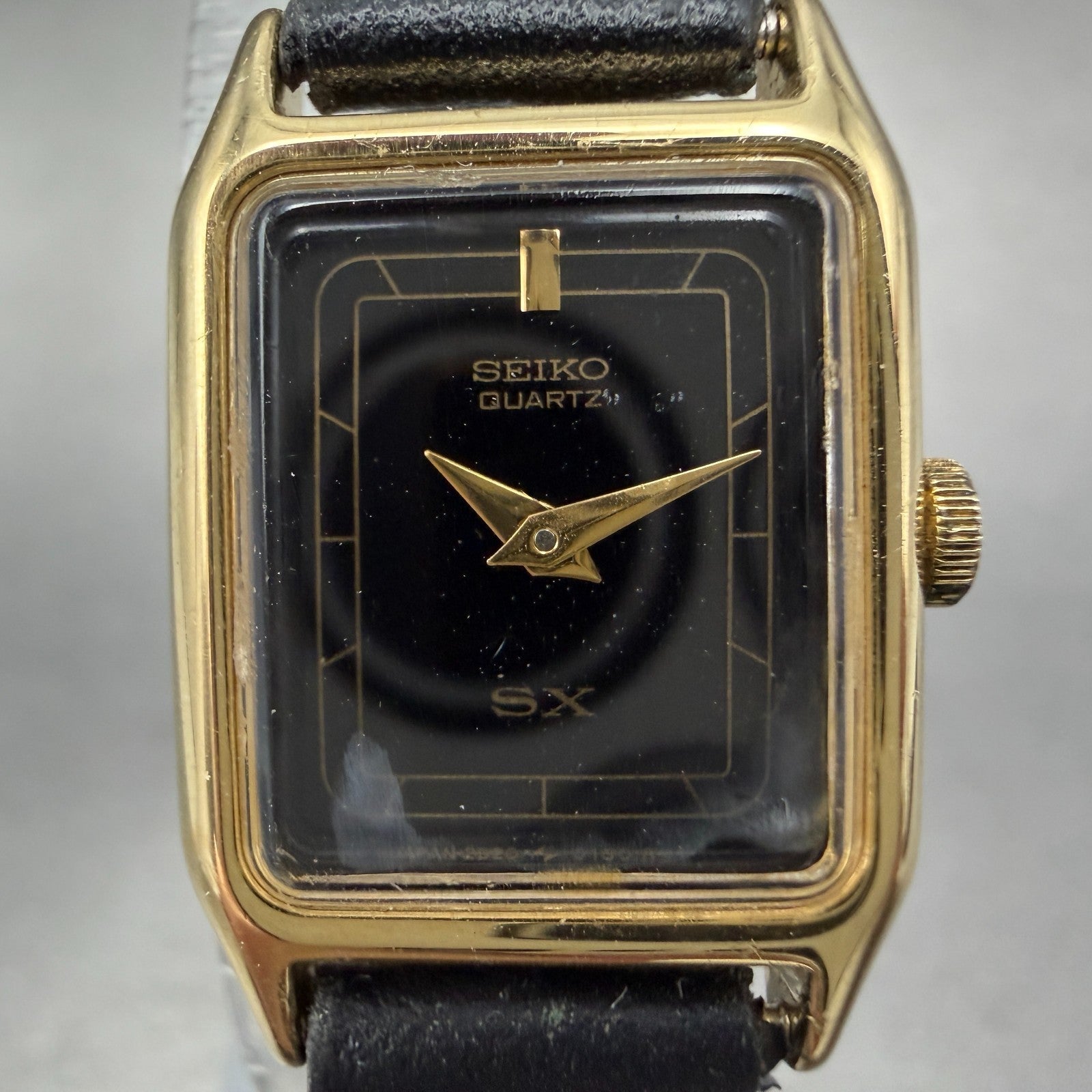 Seiko Watch Women 17mm Black Dial Gold Tone Octagon 2B20-5000 New Battery1