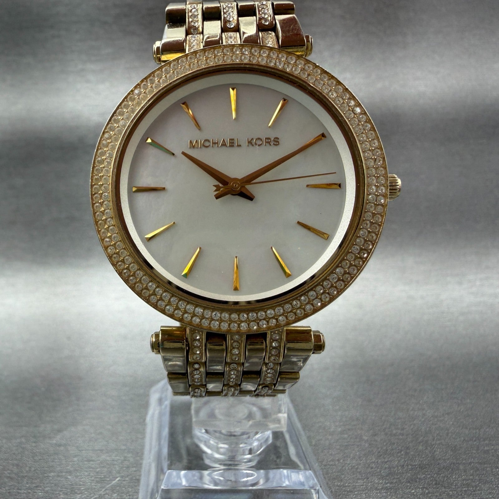 Michael Kors Darci Watch Women 39mm MOP Dial Gold Tone Round MK3219 New Battery5