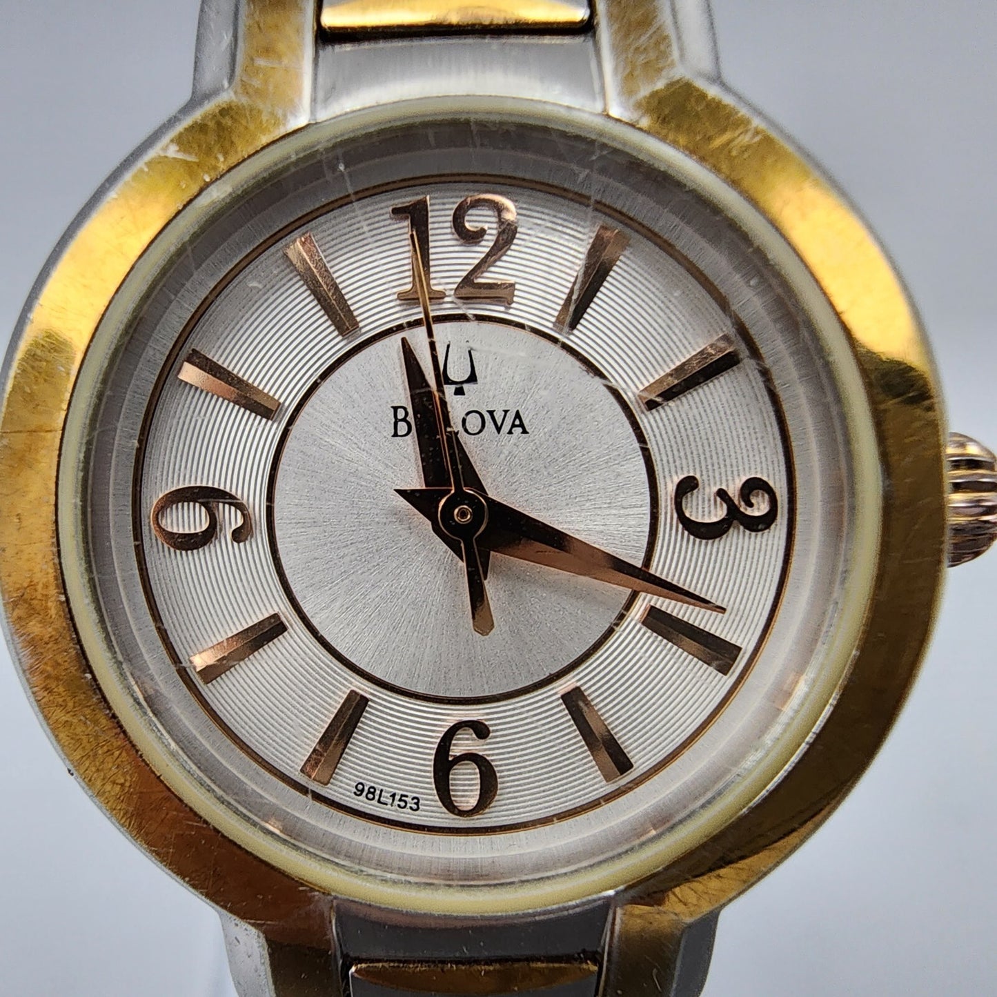 Bulova Watch Women Two Tone Silver Dial 27mm Round 98L153 New Battery 6"