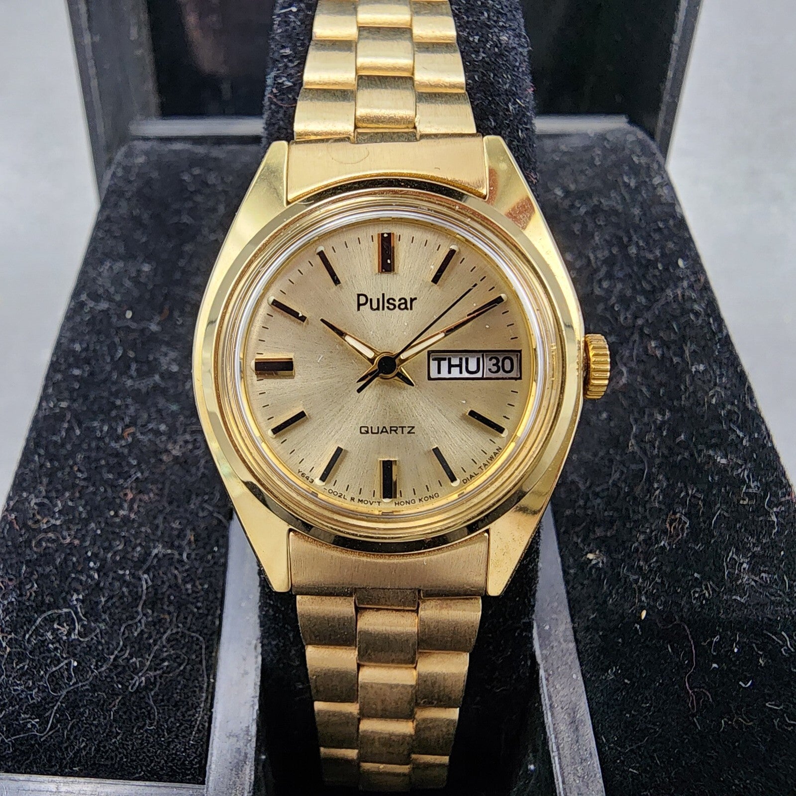 Pulsar President Watch Women 24mm Gold Dial Gold Tone Daydate Round NewBat NOS A1