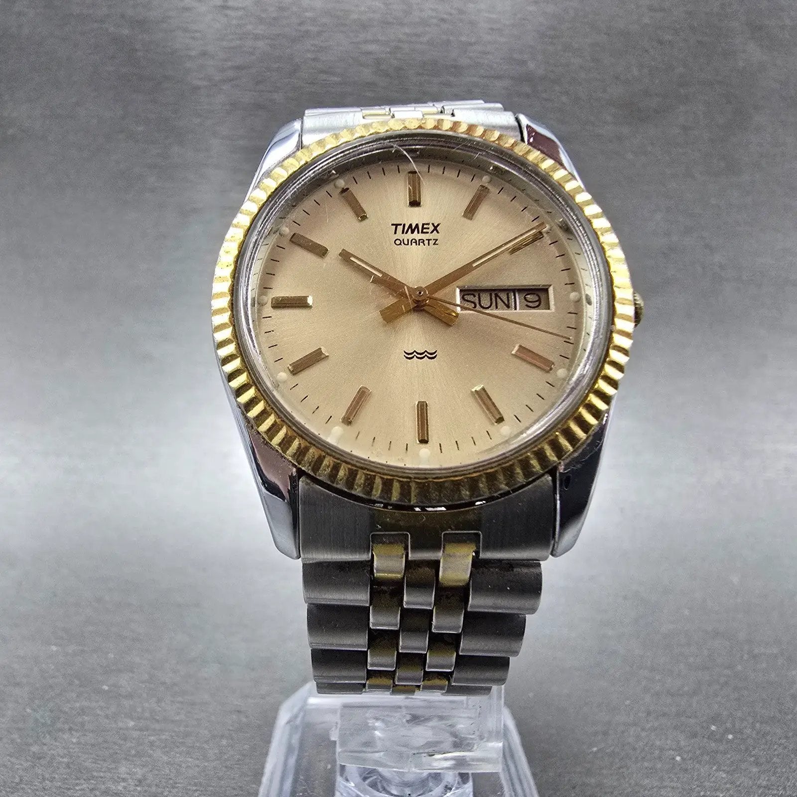 Timex President Watch Men 34mm Chamagne Dial Two Tone Daydate Round New Battery5