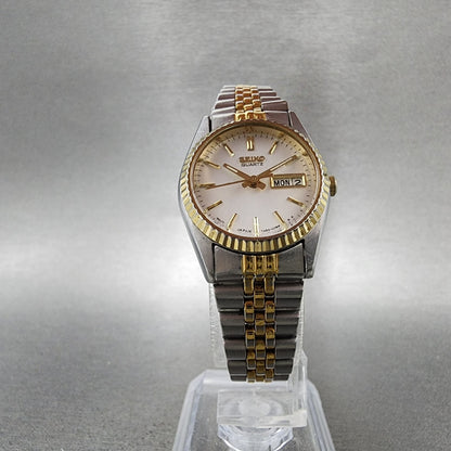 Seiko Watch Women 24mm White Dial Two Tone Daydate Round 7N830049 New Batt AB125