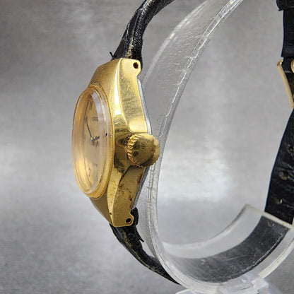 Orient Watch Women 21mm Gold Dial Gold Tone Round Manual Wind Runs Vintage2