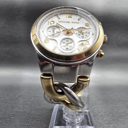 Michael Kors Runway Chronograph Watch Women 38mm Two Tone Twist Chain New Batt5